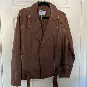 Brown faux leather moto jacket